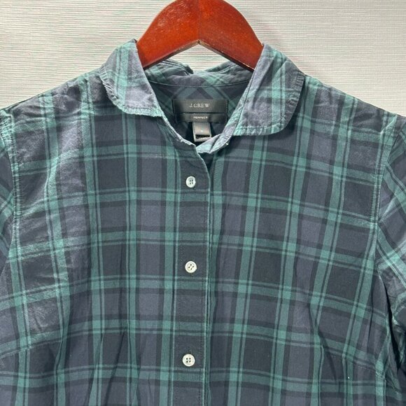 J Crew Perfect Shirt Women 2 Green Plaid Cotton Long Sleeve Button Up Blouse - Picture 2 of 6